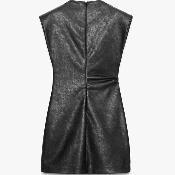 Zara Black Faux Leather Mini Dress size medium EUC - Picture 6 of 12